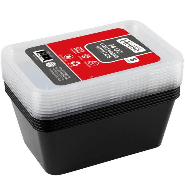 Plastic Container Rectangle Black 34oz 8ct