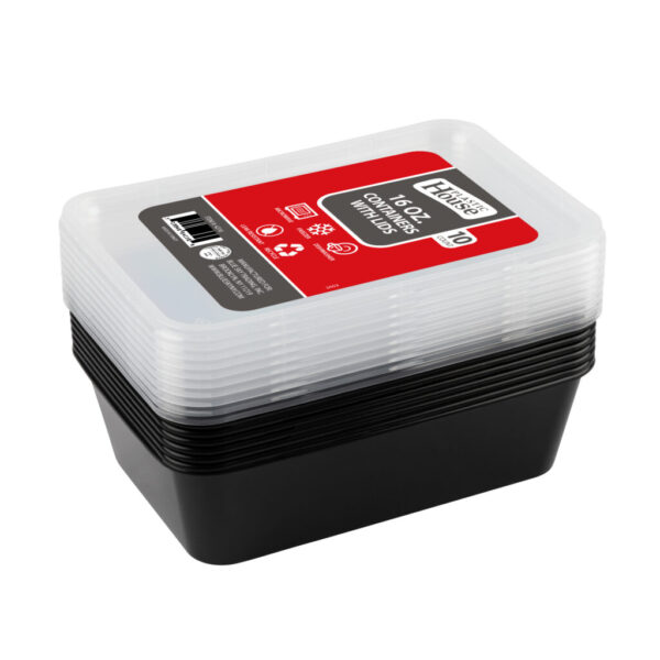 Plastic Container Rectangle Black 16oz 10ct
